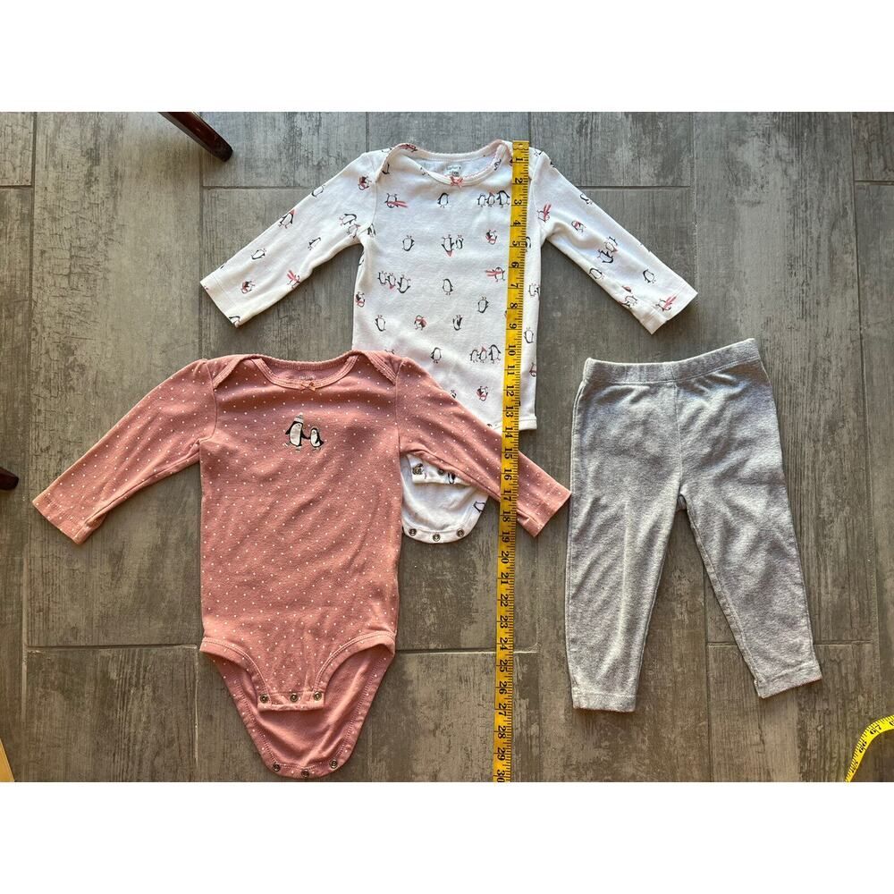 Baby Toddler Girl 3 Piece Outfit Penguin Bodysuits & Pants Set Cotton Cute 18m - Picture 9 of 13